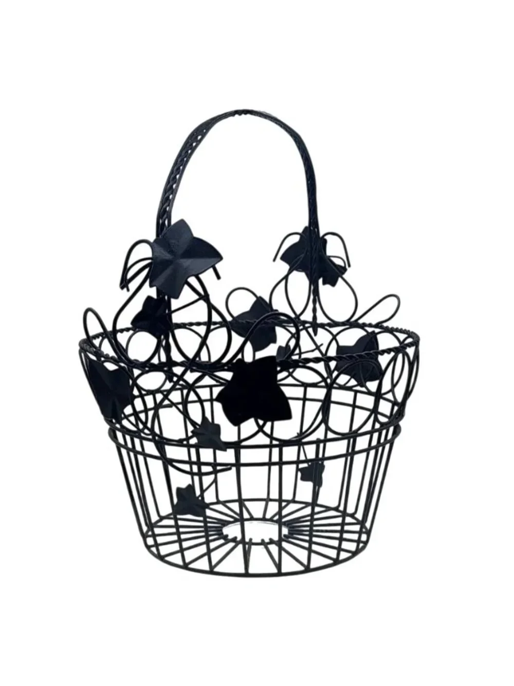 Black Wire Basket With Grapevine Ivy Accents Shabby Chic Farmhouse Cottagecore